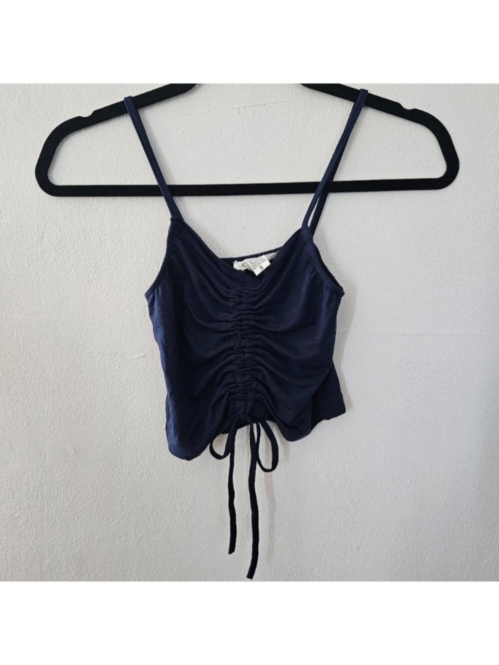 CAPELLA Navy Blue Ruched Drawstring Cami Crop Top Size S NWOT